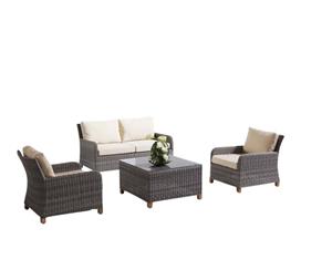 Blue Stone 2+1+1 With Coffee Table Outdoor Lounge Suite - Brushed Grey and Latte - Outdoor Lounges