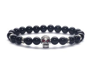 Decked-Up Men's Beads Bracelets - Black Beads with Silver Studded Skull Charm