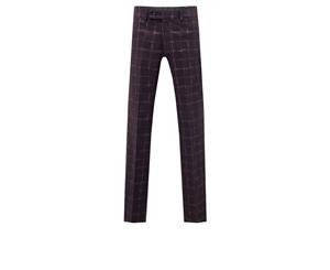 Dobell Mens Wine Tweed Trousers Regular Fit Windowpane Check