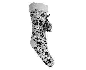 Foxbury Womens/Ladies Fluffy Grippy Tassel Slipper Socks (Black/White) - W494