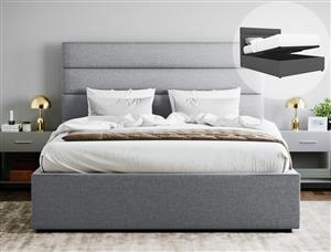 King Size Gas Lift Fabric Bed Frame (Benny Collection Grey)