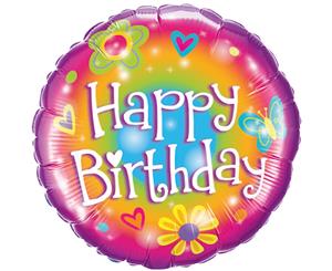 Qualatex 18 Inch Round Floral Rainbow Happy Birthday Foil Balloon (Multicoloured) - SG8795