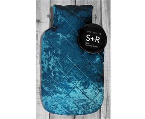 Quilt Hot Water Bottle & Luxury Teal Blue Velvet Designer Cover 2L by Star + Rose