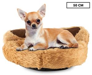 Trendy Pets 50cm Plush Paw Print Pet Bed - Tan