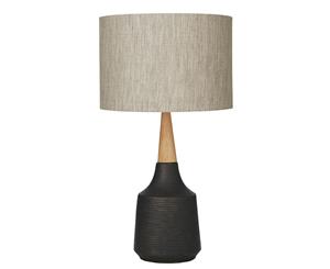 Amalfi Kit Ceramic Rubberwood Fabric Side Table Lamp Black/Natural/Taupe