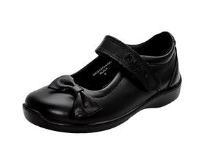 Girls School Shoes in Black Leather with Smart Bow Trim from Buckle My Shoe