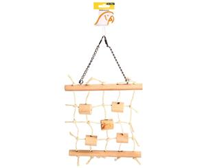 Hanging Sisal Ladder with Natural Wood Toy for Parrots Budgies 23x30cm by Avi One