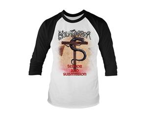 Holy Terror T Shirt Terror & Submission Official Mens Baseball 3/4 Sleeve - White