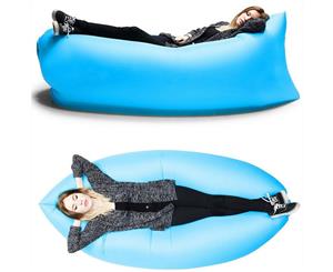 Inflatable Lazy Air Lounger Chair Camping Sleeping Bed Beach Sofa Bag Blue