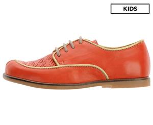 Ocra Girls' Lace-Up Leather Shoes - Red