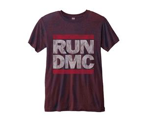 Run Dmc T Shirt Logo Vintage Official Mens 2-Tone Burnout Slim Fit - Red