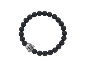 Bevilles Stainless Steel Budha Face and Matte Black Ball Mens Bracelet Beaded