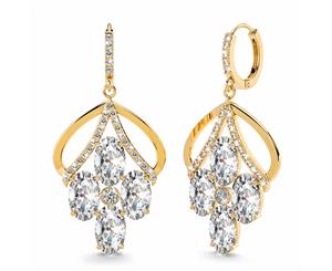 Blossom Sparkling Zirconia Flower Dangle Earrings|Gold