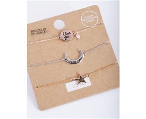 Lovisa Mixed Metal Moon and Back Bracelet Anklet 3 Pack