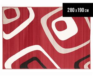 Retro Squares 280 x 190cm Rug - Red/Cream