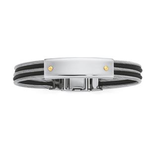 Stainless Steel Guys Cable & Black Neoprene 18ct Identity Bracelet