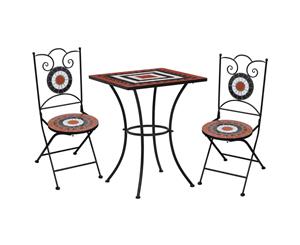 3 Piece Mosaic Bistro Set Ceramic Tile Terracotta and White Balcony Set