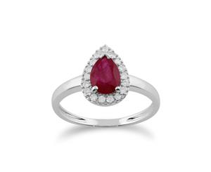 Classic Pear Ruby & Diamond Cluster Ring in 9ct White Gold