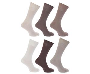 Floso Mens Plain 100% Cotton Socks (Pack Of 6) (Shades of Brown) - MB183