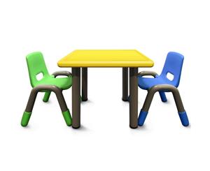 Heavy Duty Plastic Kids Square Table Chairs Yellow Table 3pcs Set