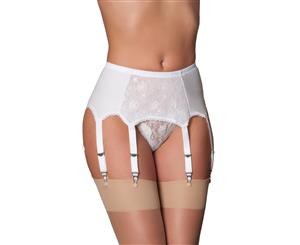 Nylon Dreams NDL9 White Lace 8 Strap Suspender Belt