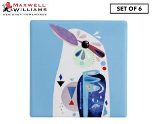 Set of 6 Maxwell & Williams Pete Cromer Ceramic Square Tile Drink Coasters - Kookaburra