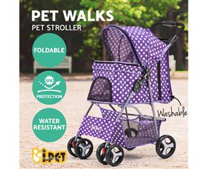 i.Pet Pet Stroller Dog Cat Cage Carrier Travel Pushchair Foldable Pram 4 Wheels Purple