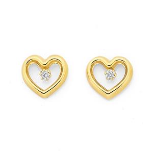 9ct Gold CZ Heart Stud Earrings