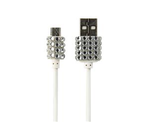 Buddee 1M Micro-USB Data Sync Charger Cable Bling WHT for Samsung Galaxy/Android
