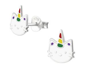 Children's Silver Caticorn Ear Studs