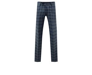 Dobell Mens Grey Suit Trousers Regular Fit Blue Multi-Stripe Windowpane Check