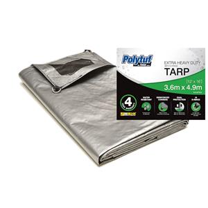 Polytuf 3.6 x 4.9m Silver / Black Extra Heavy Duty D-Ring Tarpaulin