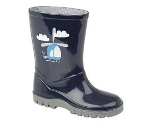 Stormwells Childrens/Boys Helicopter Pvc Wellington Boots (Navy Blue/Grey) - DF1366