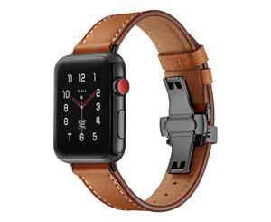 WIWU New Genuine Leather Watch Band Black Metal Butterfly Buckle For Apple Watch 5/4/3/2/1-Brown