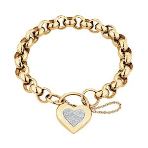 Belcher Bracelet with Diamond Set Heart Padlock in 10ct Yellow Gold