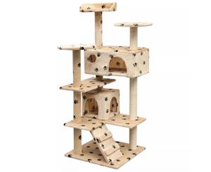 Cat Tree with Sisal Scratching Posts 125cm Paw Prints Beige Pet Condo