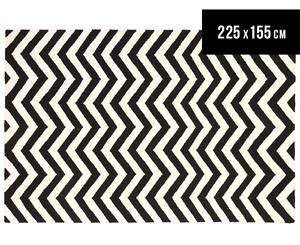 Hannah Pure Wool Flatweave 225x155cm Medium Rug - Black/White