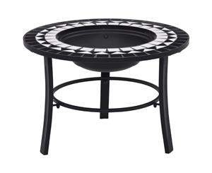 Mosaic Fire Pit Black and White 68cm Ceramic Patio Outdoor Fireplace
