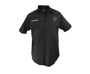 New Zealand NZ Warriors NRL Short Sleeve Button Work Shirt BLACK