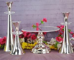 25cm Rope design cake stand with 3 Candle Set Silver