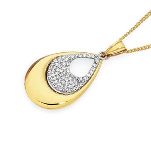 9ct Gold on Silver Crystal Double Tear Drop Pendant