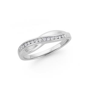 9ct White Gold Diamond Crossover Ribbon Ring