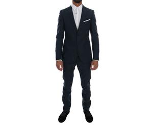 Daniele Alessandrini Blue Striped Two Button Slim Fit Suit