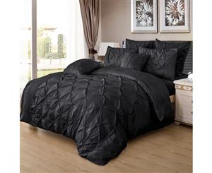 Diamond Pintuck Quilt/Doona/Duvet Cover Set (Queen/King/Super King Size Bed)-Black