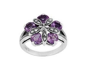 Sterling Silver 1.80ct Amethyst & Marcasite Cocktail Ring