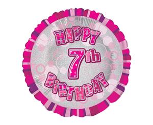 45cm Glitz Pink 7th Birthday Round Foil Balloon Packaged