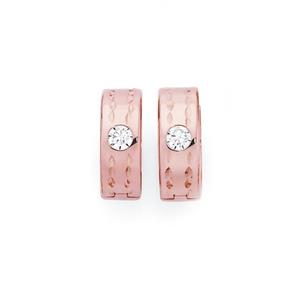 9ct Rose Gold on Silver Cubic Zirconia Huggie Earrings