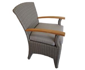 Kai Outdoor Wicker And Teak Dining Arm Chair In Half Round Wicker - Outdoor Wicker Chairs - Brushed Grey and Olefin Grey