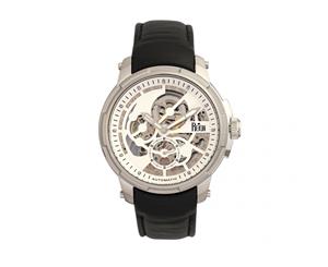 Reign Matheson Automatic Skeleton Dial Leather-Band Watch - Silver/Silver/Black