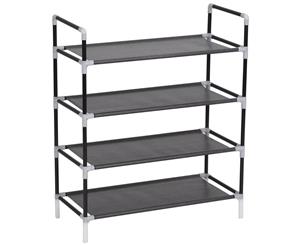 Shoe Rack with 4 Shelves Metal and Non-woven Fabric Black Organiser